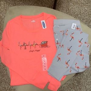 NWT Old Navy woman Santa flamingo pajamas pjs S